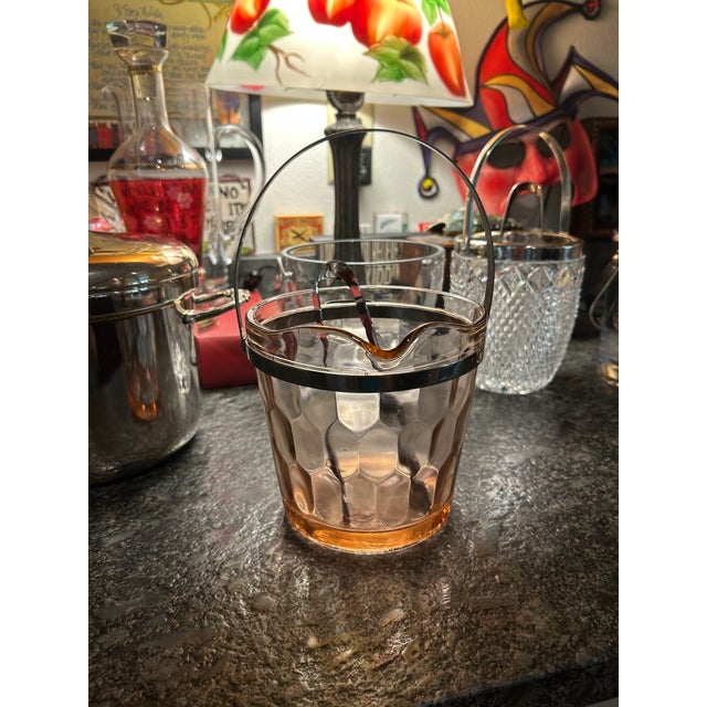 Metal Vintage Depression Glass Ice Bucket With Tongs For Sale - Image 7 of 7
