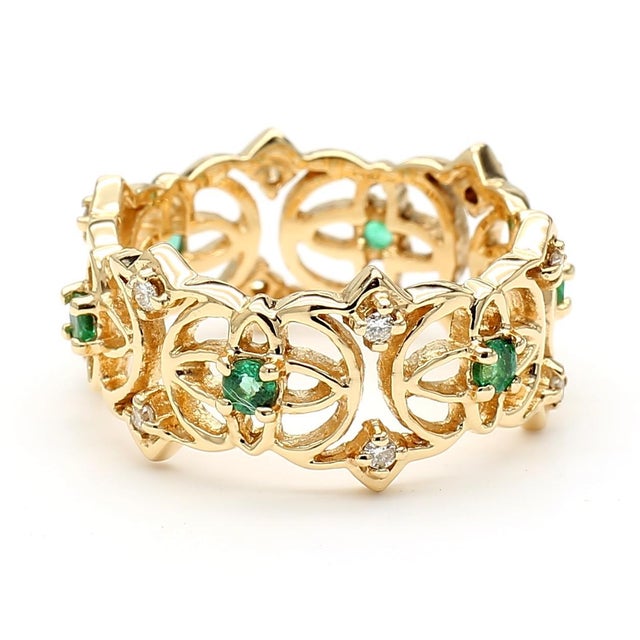0.50 Carat Emerald & Diamond 14k Gold Open Geometric Band Ring, Size 6.75 For Sale - Image 4 of 9