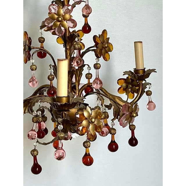 Vintage Italian Murano Glass Floral Chandelier For Sale - Image 10 of 12