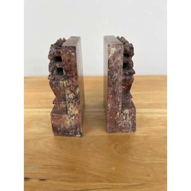 Brown Hand Carved Soapstone Asian Bookends - A Pair For Sale - Image 8 of 11