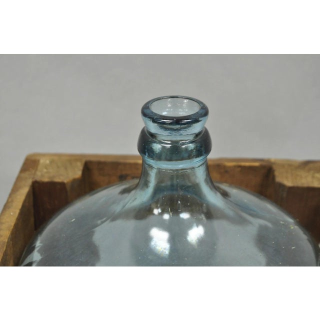 Wood Vintage Great Bear Blue 5 Gallon Glass Carboy Jug in Wooden Crate For Sale - Image 7 of 13