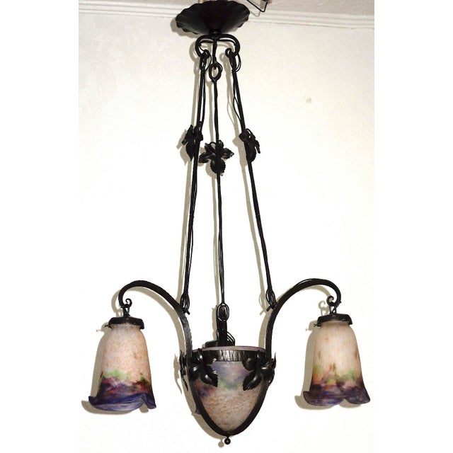 Antique Art Nouveau 4-Light Chandelier from Muller Frères Luneville, 1920s For Sale - Image 9 of 13