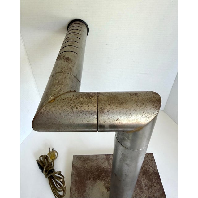 1960s Industrial Modernist Patinated Brushed Steel Adjustable Desk Task Lamp For Sale - Image 9 of 16