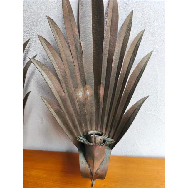 Art Deco French Palm Leaf Sconces in Hammered Copper, 1930, Set of 2 For Sale - Image 11 of 12