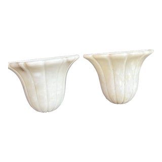 Pair of Vintage Art Deco Fluted Tulip Form Alabaster Wall Sconces For Sale