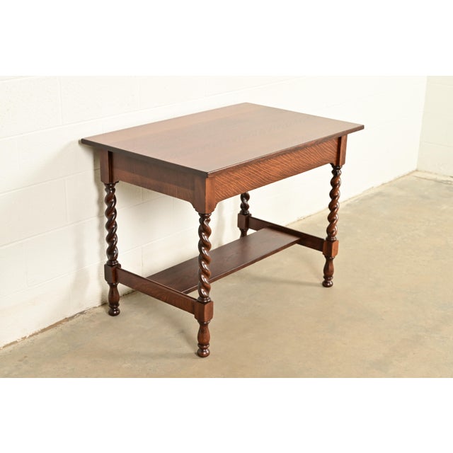 Stickley Brothers Antique Mission Oak Arts & Crafts Writing Desk or Library Table, Newly Refinished For Sale - Image 15 of 15