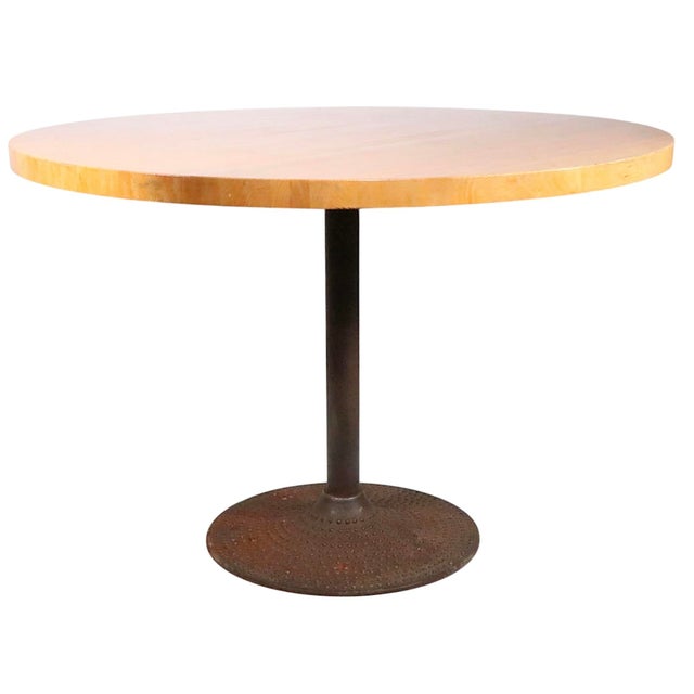 Mid Century Round Cafe Style Bistro Dining Table With Cast Iron Base For Sale - Image 4 of 9
