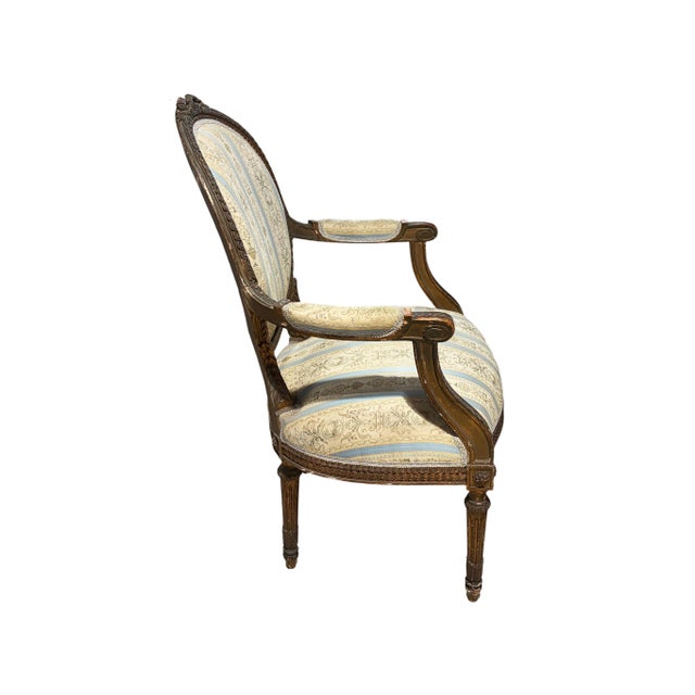 Brown 19th Century French Louis XVI Walnut Armchair ~ Fauteuil For Sale - Image 8 of 8