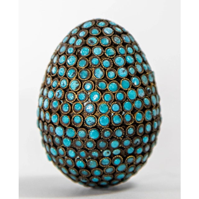 Antique Tibetan Egg Shaped Box With Turquoise Blue Stone Inlay For Sale - Image 11 of 12