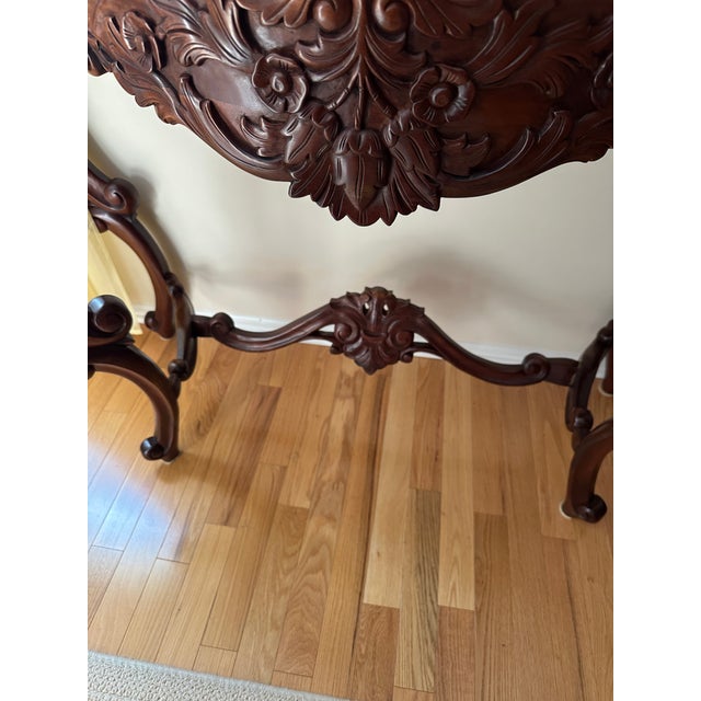 Brown Vintage Solid Mahogany Heavily Carved Side Table Entrance For Sale - Image 8 of 10
