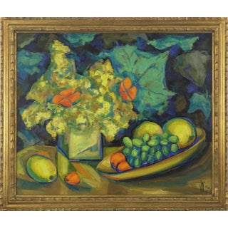 Mid Century Fauvist Floral & Fruit Still Life Painting by Virginia Sevier Rogers For Sale