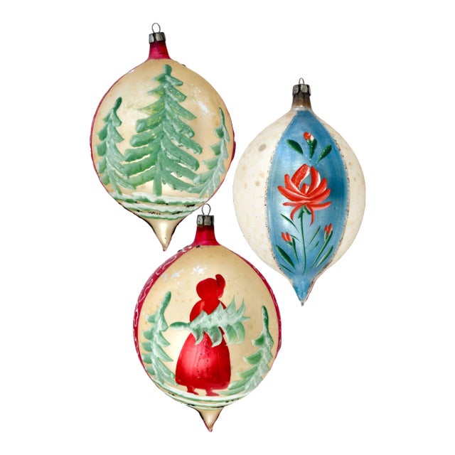 Vintage German Mercury Glass Ornaments S/3 For Sale