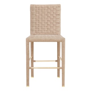 Matthew Izzo Home Burbank Basket Weave Rope Counter Stool With Brass Foot Rail and Caps For Sale