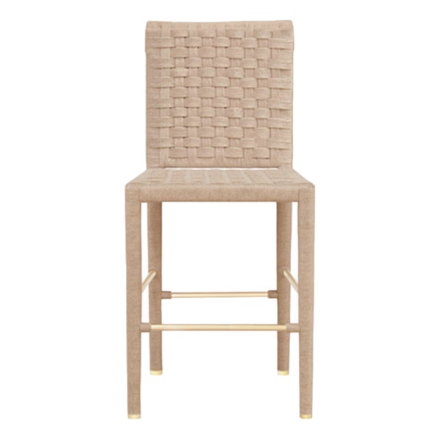 Matthew Izzo Home Burbank Basket Weave Rope Counter Stool With Brass Foot Rail and Caps For Sale