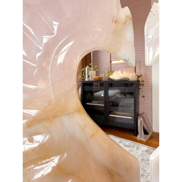 Monumental Rose Quartz “Winged Form” Sculpture With Golden Healer Inclusions – 28.5” Statement Piece For Sale - Image 9 of 18