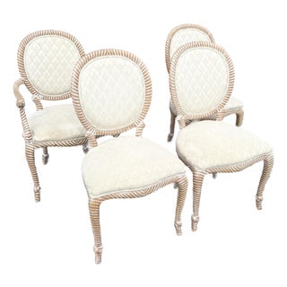 Vintage French Provincial Carved Rope Dining Chairs - Set of 4 For Sale