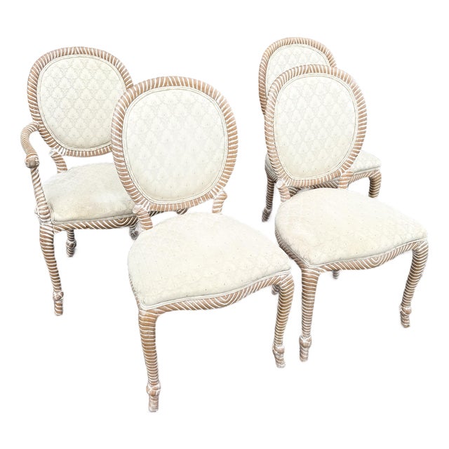 Vintage French Provincial Carved Rope Dining Chairs - Set of 4 For Sale
