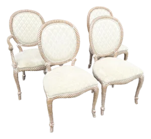 Vintage French Provincial Carved Rope Dining Chairs - Set of 4