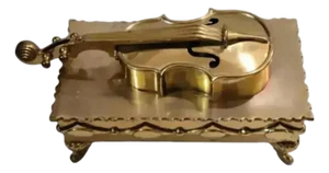 Vintage Large Brass Hinged Violin Storage Box