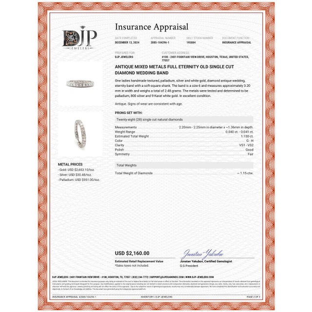 Early 20th Century Antique Mixed Metals Full Eternity Old Single Cut Diamond Wedding Band For Sale In Houston - Image 6 of 6