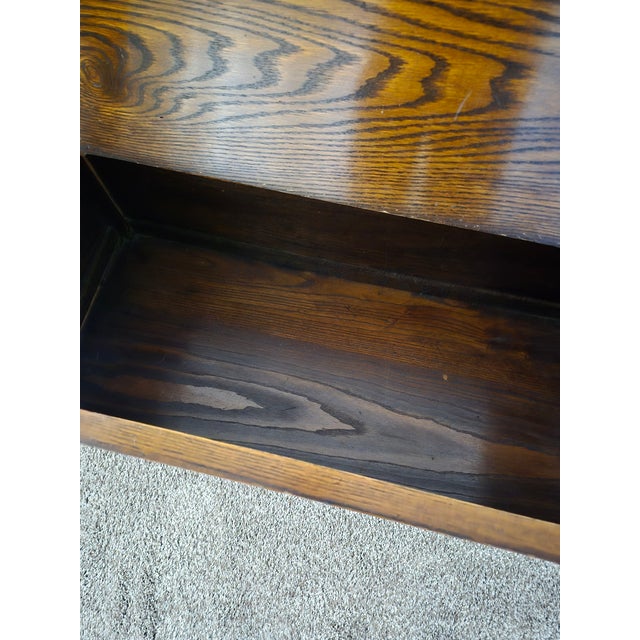 Wood Vintage Carved Oak Monk's Bench For Sale - Image 7 of 10