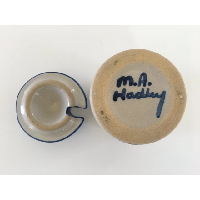 Vintage M. A. Hadley Handmade Pottery Bowls & Lidded Mustard Jar - Set of 3 For Sale - Image 10 of 11