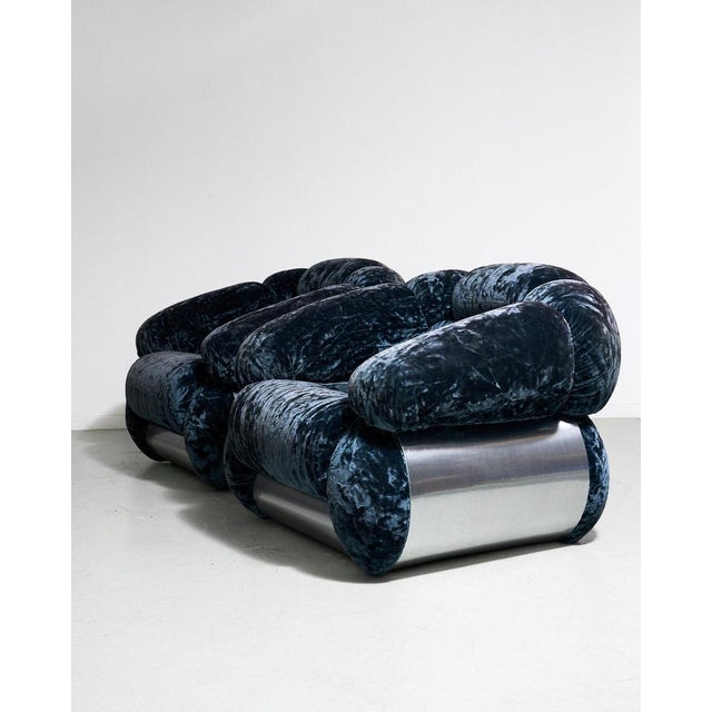 Seating Group in Blue Velvet from Piazzesi, 1960s, Set of 3 For Sale - Image 6 of 10