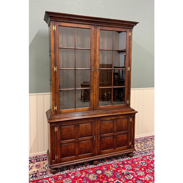 HANDSOME Antique English Oak Bookcase or Display Cabinet with Double Glass Doors over Double Lower Paneled Doors PERFECT...