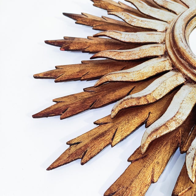 1950s Large Sun Mirror in Wood and Gold Leaf, 1950s For Sale - Image 5 of 11