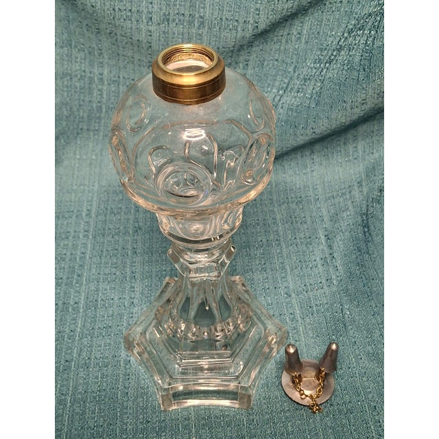 Transparent Antique Eapg Bullseye Fleur-De-Lis Glass Whale Oil Lamp Camphene Flint 1850s For Sale - Image 8 of 13