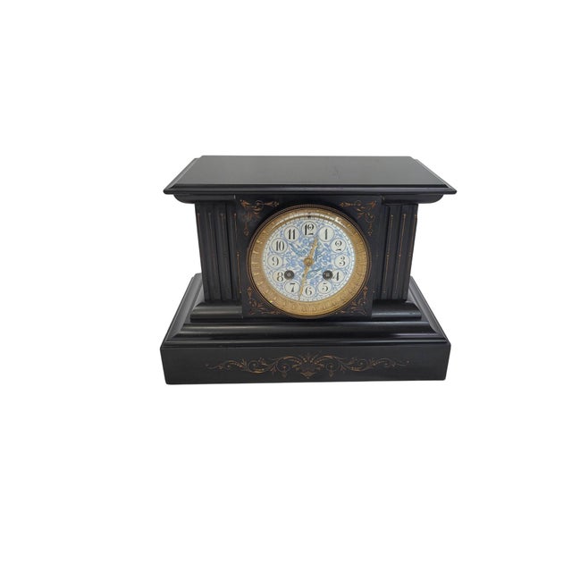 French Late 19th-Century French Neo-Grec Black Slate Mantel Clock by Japy Frères For Sale - Image 3 of 16