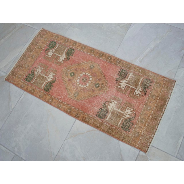 1970s Hand Made Small Turkish Rug. DoorMat Entry Decor Kitchen Mat Baht Rug - 21'' X 43'' For Sale - Image 10 of 13