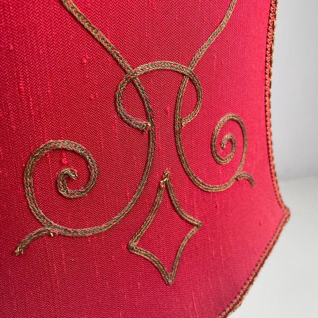 Mid-Century Modern Italian Table Lamp Red Fabric Shade with Decorations, 1950s For Sale - Image 11 of 18