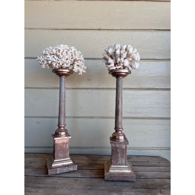 Pair of Vintage Neoclassical Carved Water Giltwood Columns With Natural Specimen For Sale - Image 4 of 10