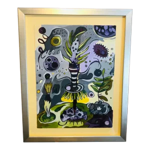Contemporary Surrealist Botanical Signed Painting by Teresa Cox, Framed