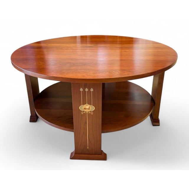 Art Nouveau Stickley Harvey Ellis Coffee Table With Viking Ship Inlay For Sale - Image 3 of 12