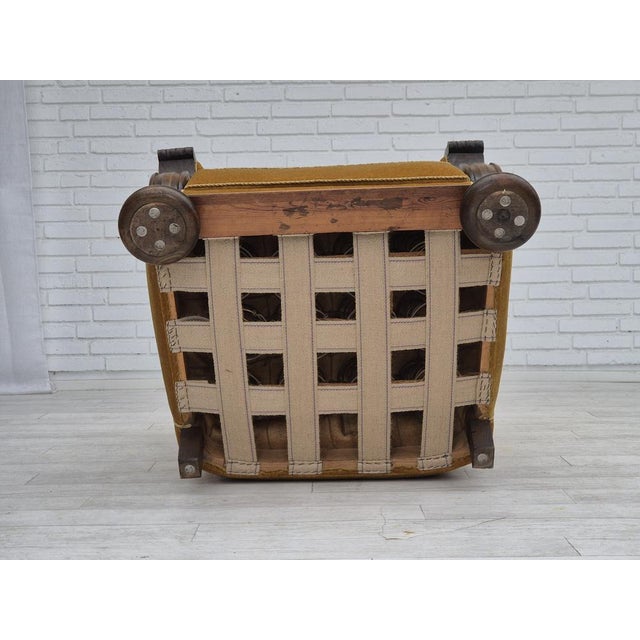 Danish Armchair in Oak and Yellow Furniture Velour, 1960s For Sale - Image 9 of 18