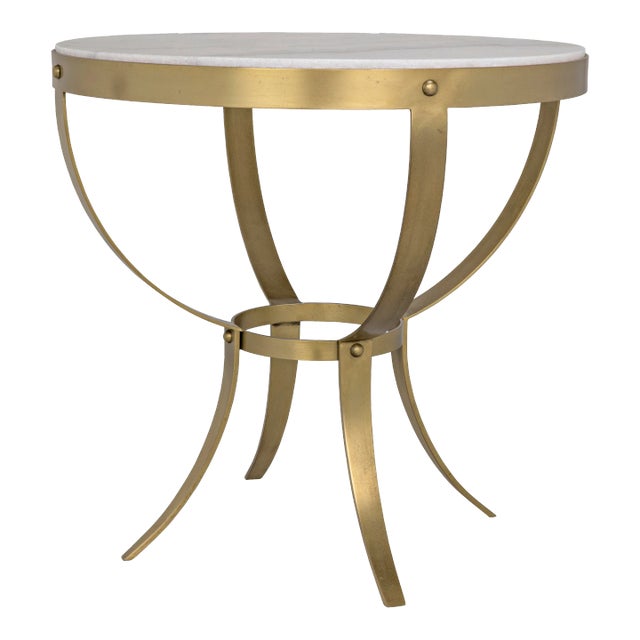 Byron Side Table in Antique Brass and Stone For Sale