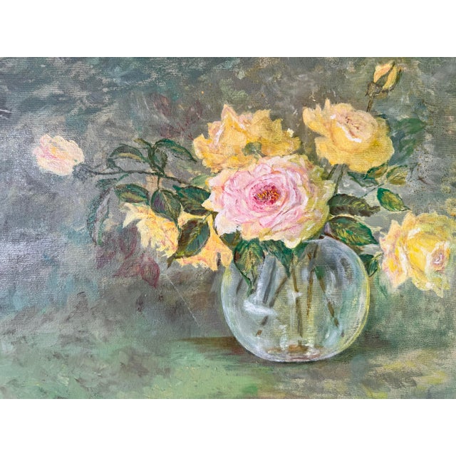 1970s 1970's Vintage Sister Still Life W/ Flowers on Vase Oil on Canvas Painting For Sale - Image 5 of 10