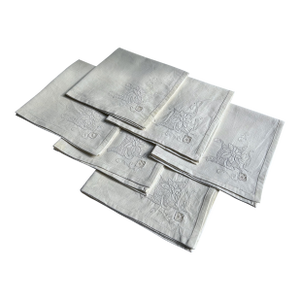 Set of 6 Mid 20th Century Off White Linen & Cotton Dining Napkins With Cut Work