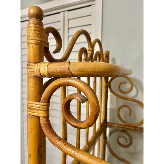 Mid 20th Century Vintage 4 Tier Chinoiserie Hollywood Regency Etagere or Bakers Rack With Glass Shelves For Sale - Image 9 of 11