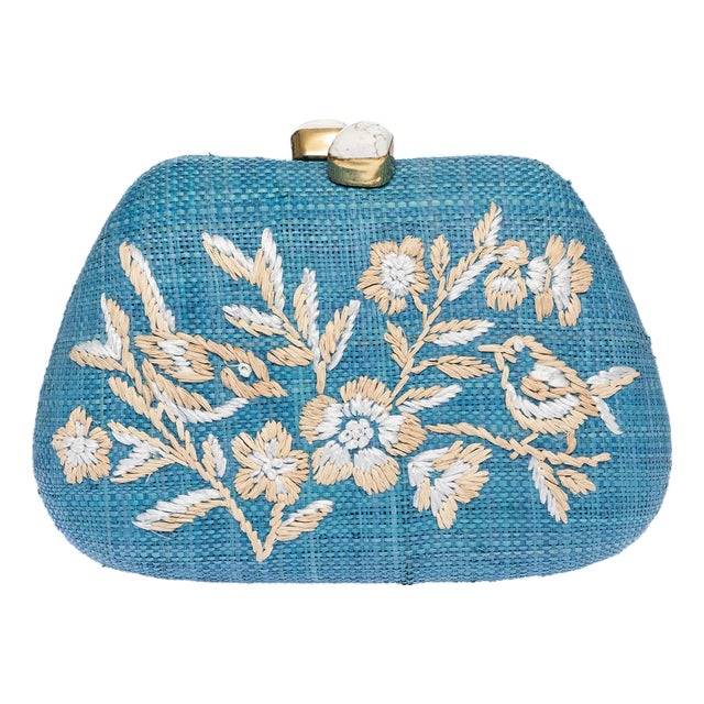 Tamu Bean Clutch in Blue / White For Sale