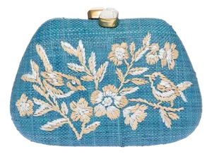Tamu Bean Clutch in Blue / White