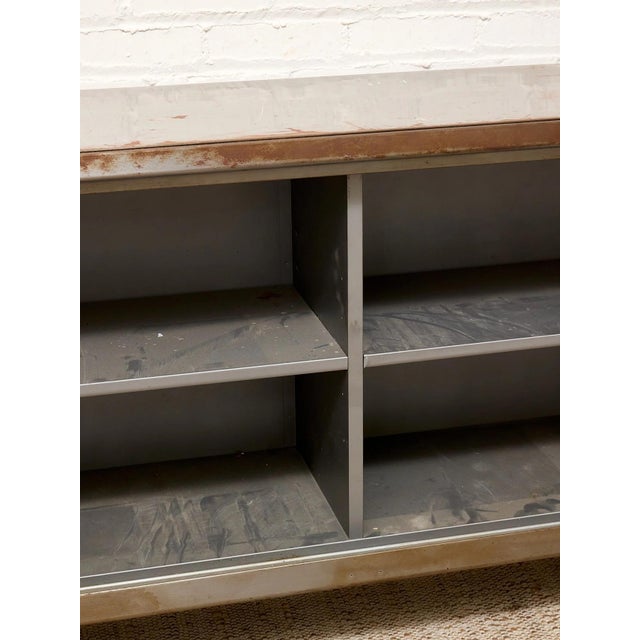Vintage Industrial Metal Open Shelf Console Cabinet For Sale - Image 9 of 10