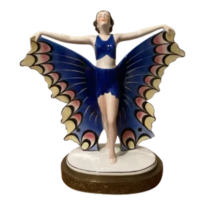 Art Deco Porcelain Dancer Figurine in Butterfly Dress, Circa 1930s