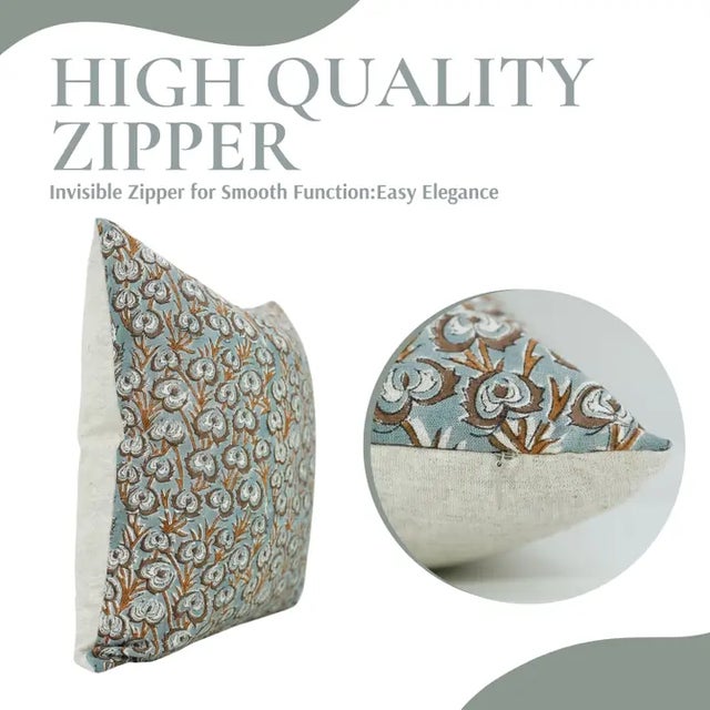 Art Deco Fabdivine Handcrafted Block Print Cushion Cover 18x18 Inch Viscose Linen-Heartvine For Sale - Image 3 of 5