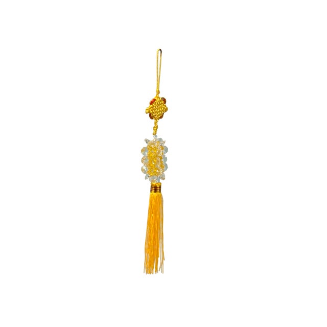 1990s Golden Yellow Clear Resin Crystal Cut Beads Tassel Art For Sale - Image 5 of 8