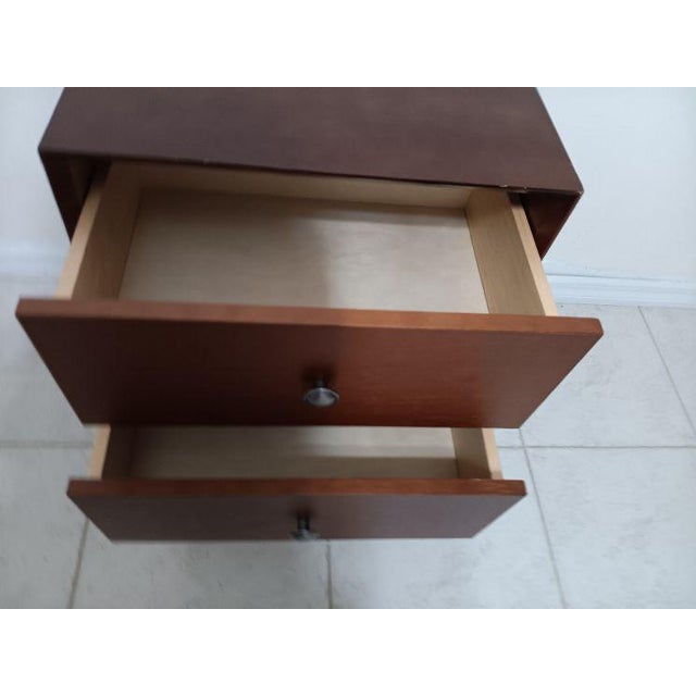 Mid Century Modern Nightstand Rubber Wood Legs Brown Two Drawer For Sale - Image 4 of 7