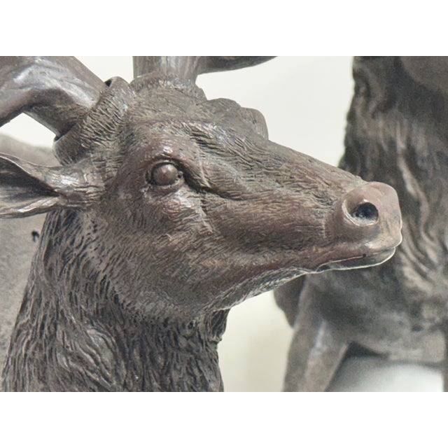 Late 20th Century Majestic Antlered Resin Reindeer Sculptures, Pair For Sale - Image 5 of 12