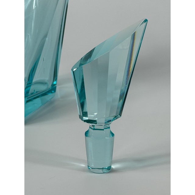 Glass Bohemian Geometric Aqua Crystal Decanter, Former Czechoslovakia, 1960s For Sale - Image 7 of 8